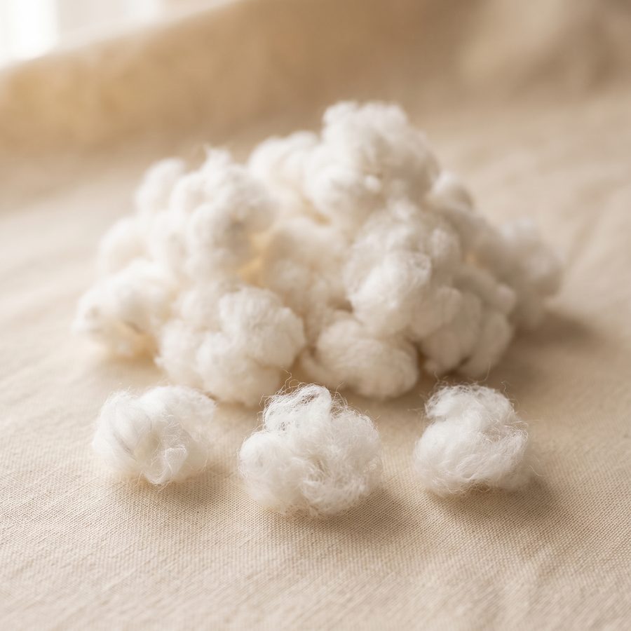 Loose white fibre clusters